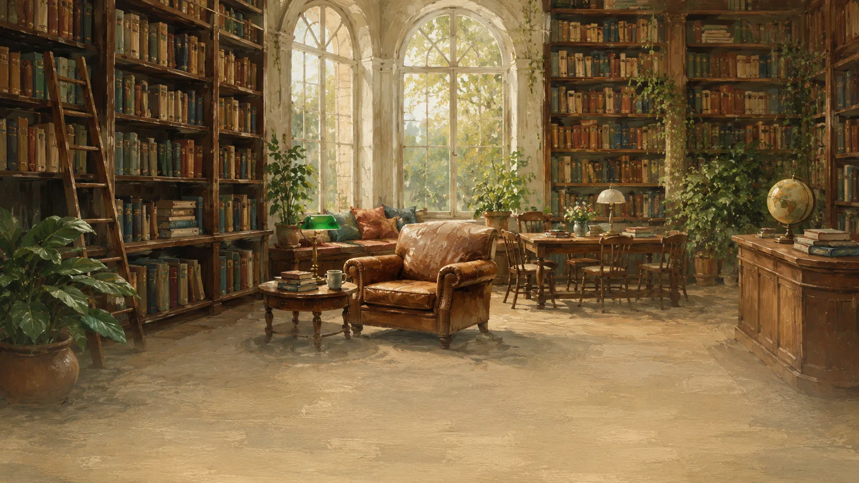 A painted library reading room